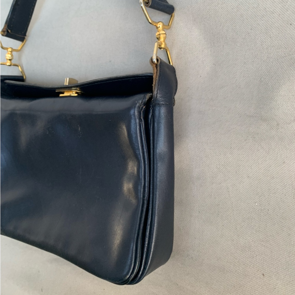 Vintage Made In Italy Dark Blue Leather Handbag bag purse Lazarus Exclusive - Picture 9 of 17